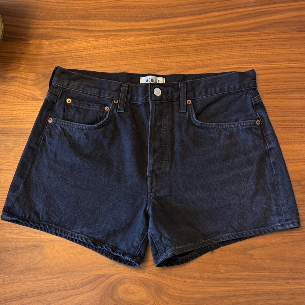 Women's AGOLDE Parker Long Black Denim Shorts